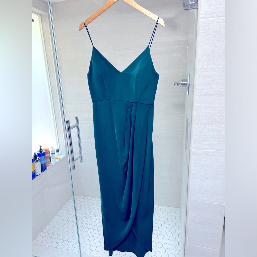 Shona Joy draped cocktail dress in seaweed, size US 6